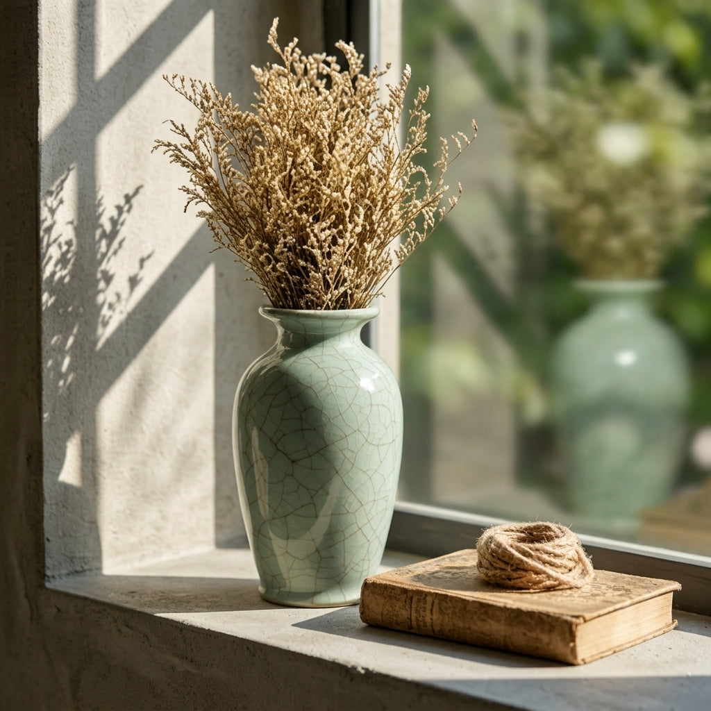Pale Celadon Crackle Glaze Urn Vase