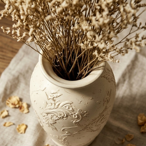 Weathered Ivory and Terracotta Urn Vase
