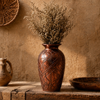 Antiqued Copper Geometric Art Deco Vase