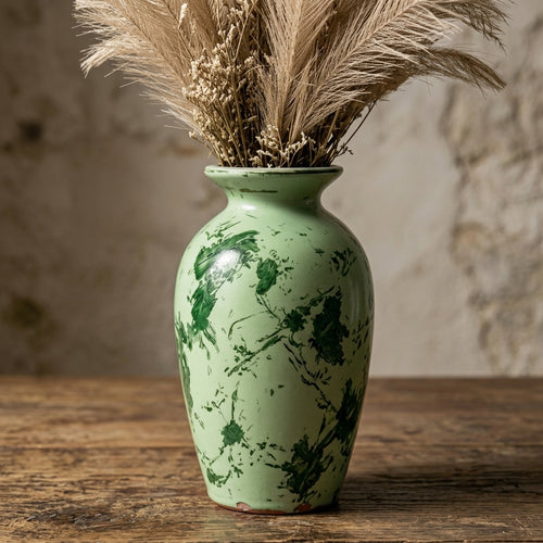 Weathered Mint and Forest Green Urn Vase