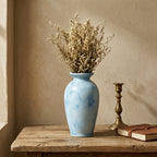Mottled Sky Blue Watercolor Urn Vase