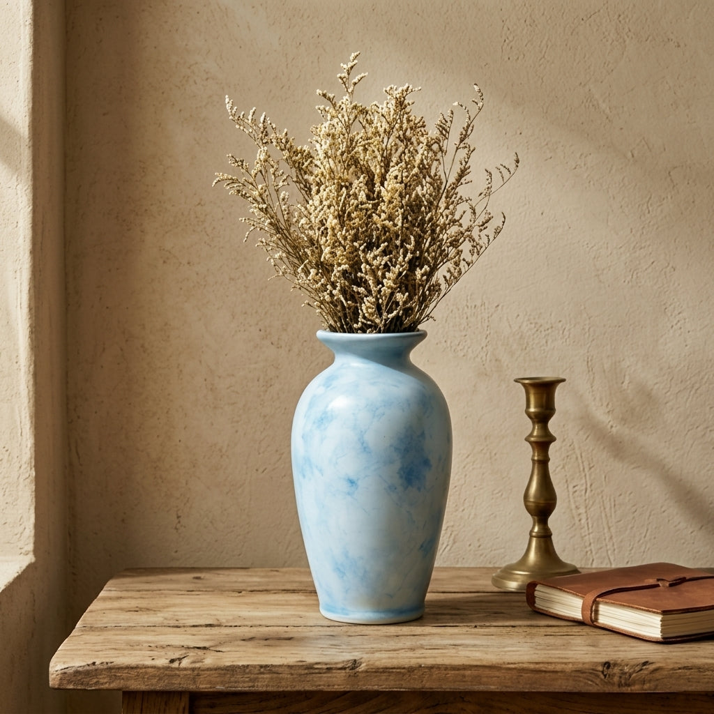 Mottled Sky Blue Watercolor Urn Vase