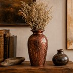 Antiqued Copper Geometric Art Deco Vase
