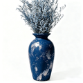 Distressed Navy and Silver Patina Urn Vase