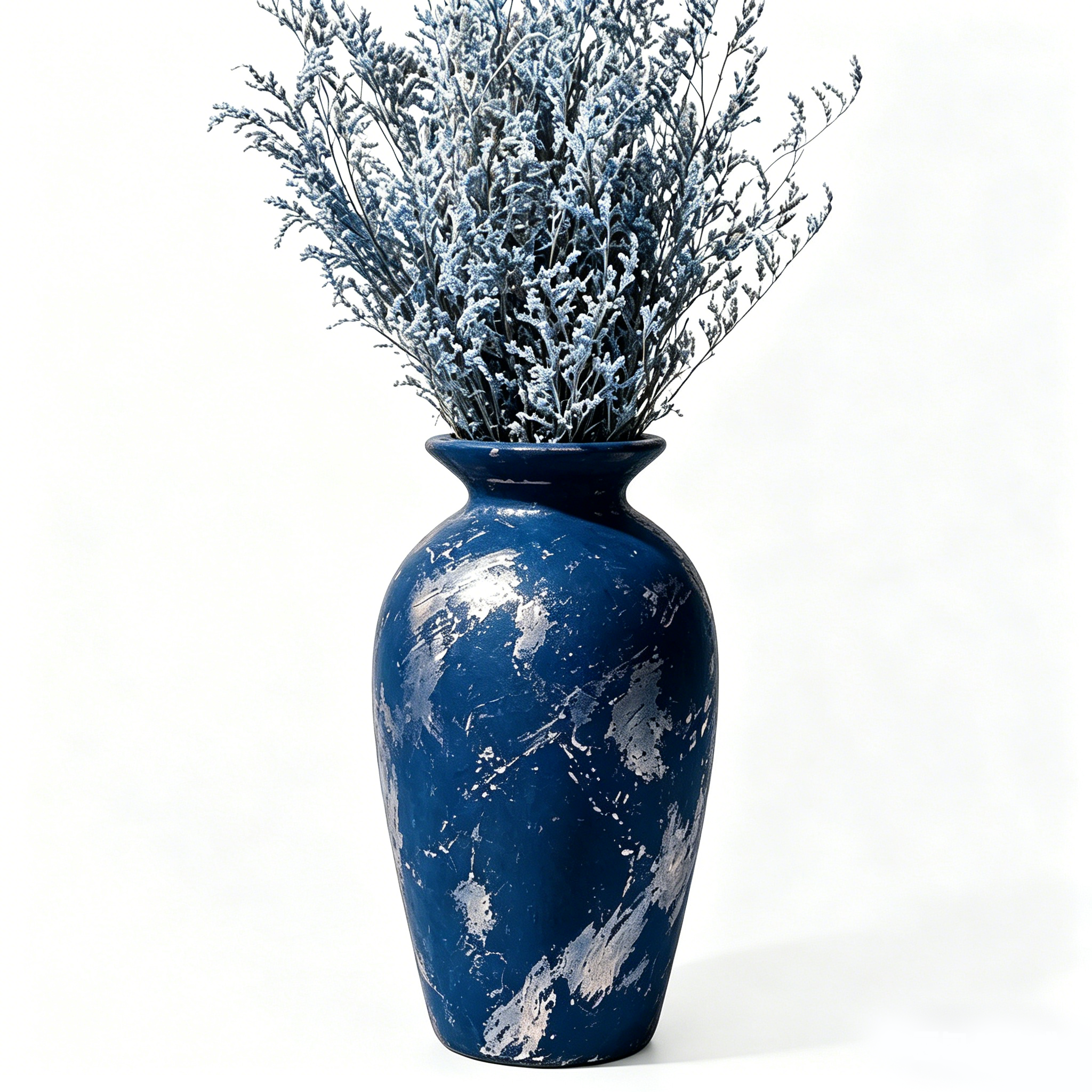 Distressed Navy and Silver Patina Urn Vase