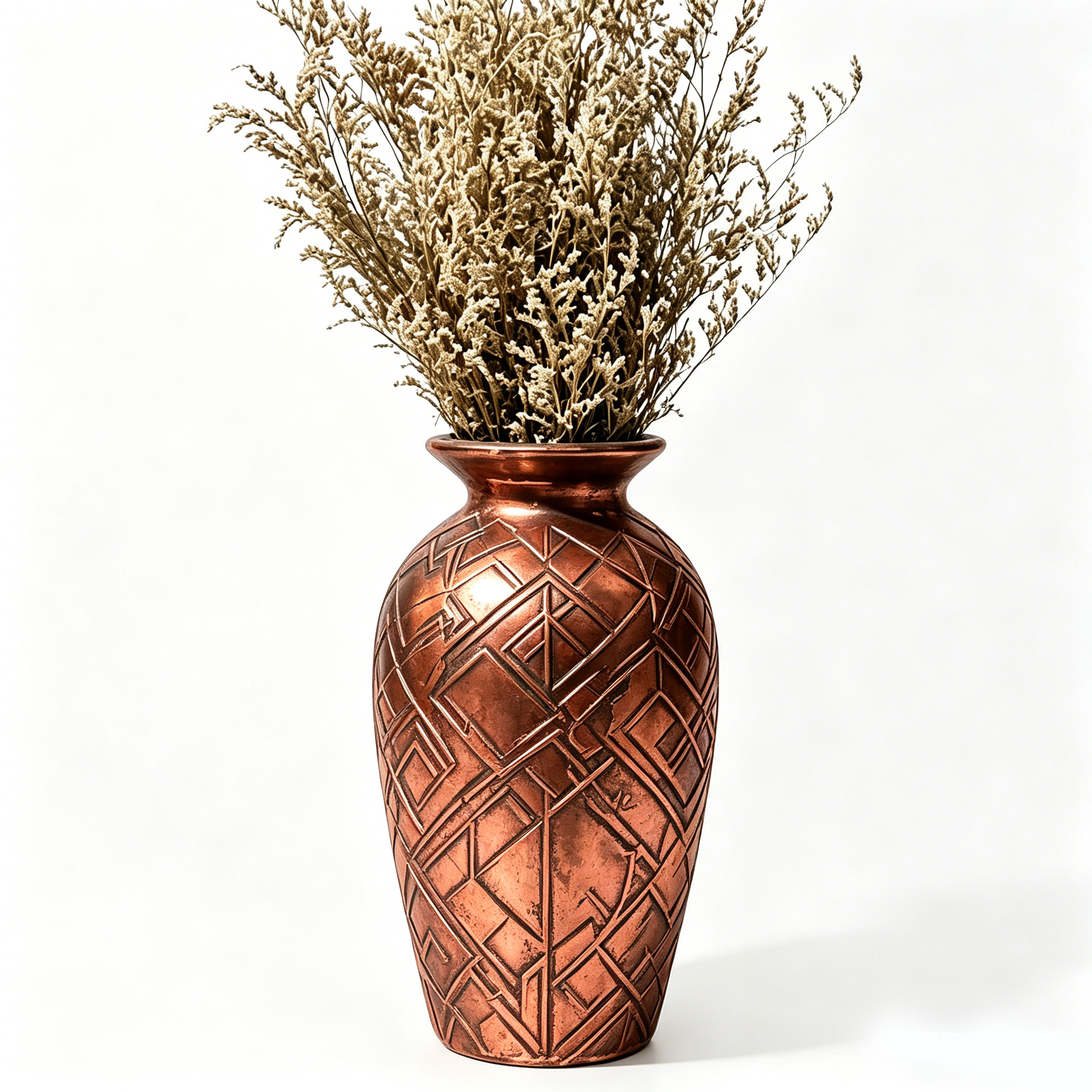 Antiqued Copper Geometric Art Deco Vase
