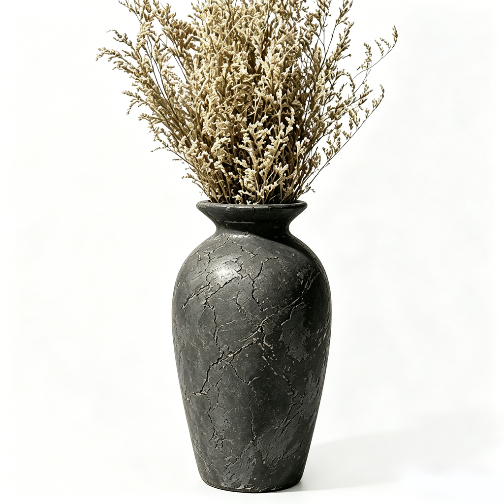 Weathered Charcoal Crackle Urn Vase