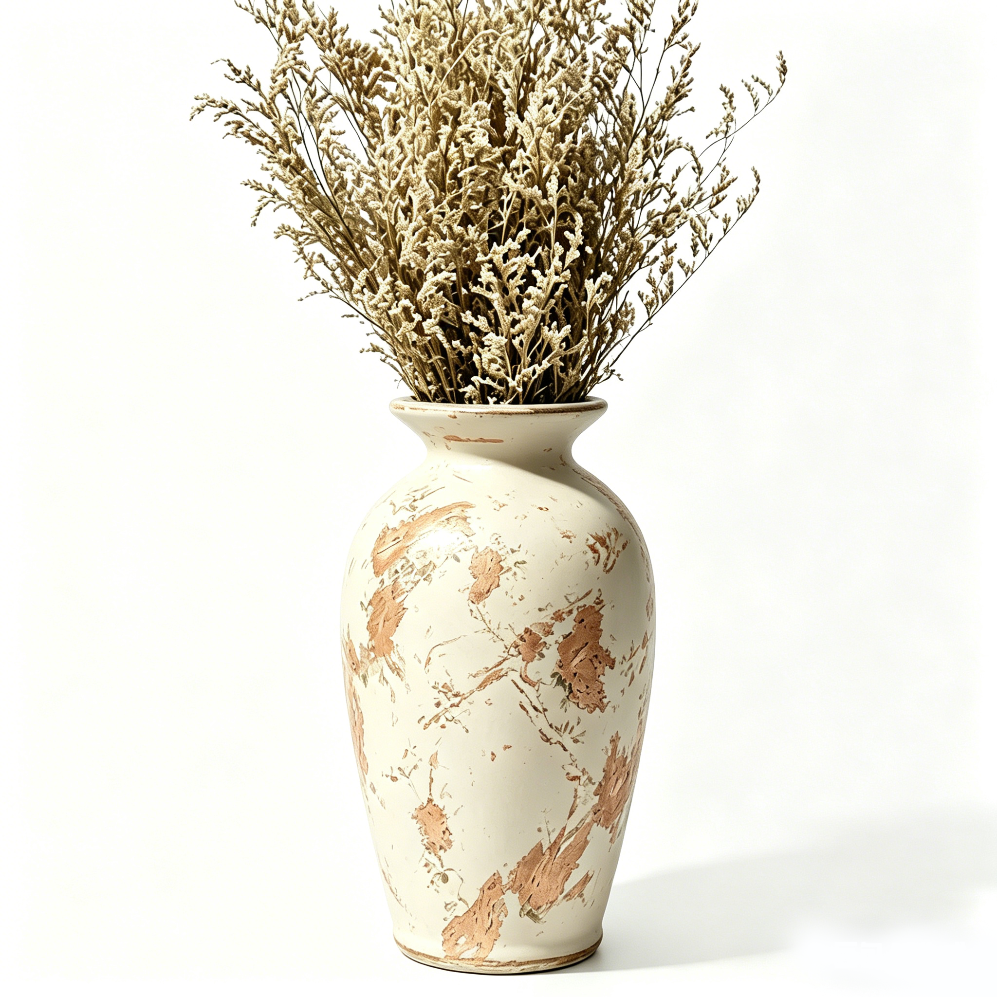 Distressed Ivory and Terracotta Farmhouse Vase