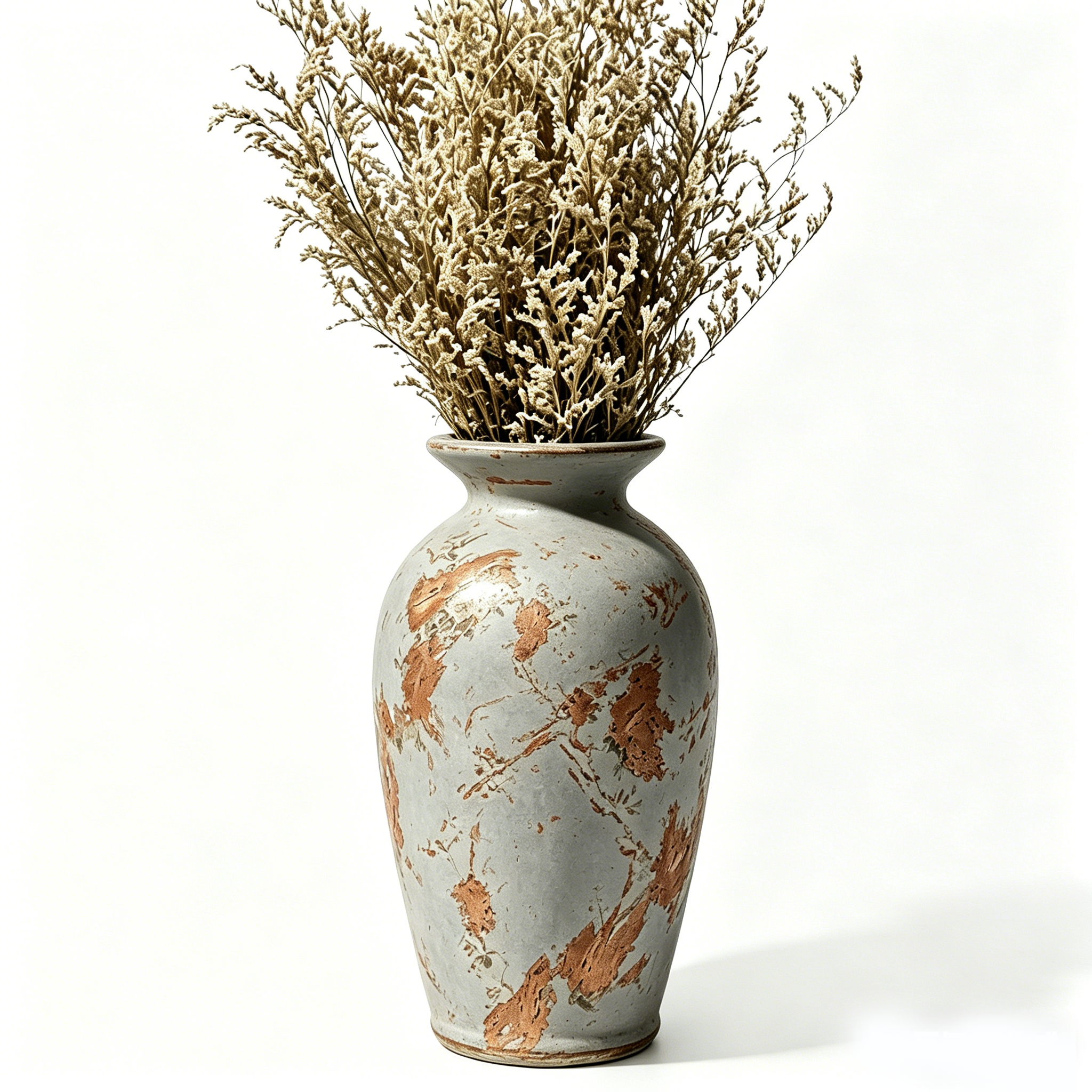Weathered Light Grey and Terracotta Urn Vase