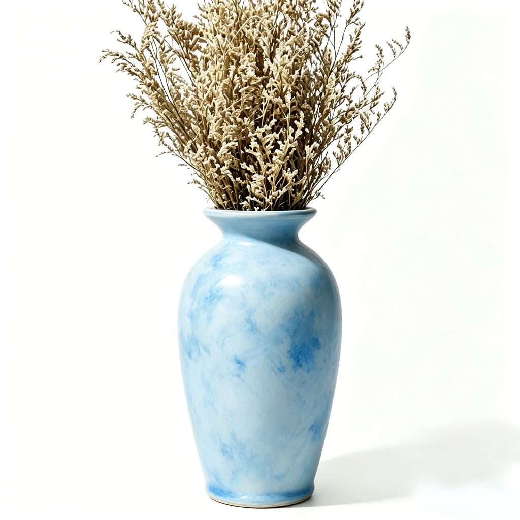 Mottled Sky Blue Watercolor Urn Vase