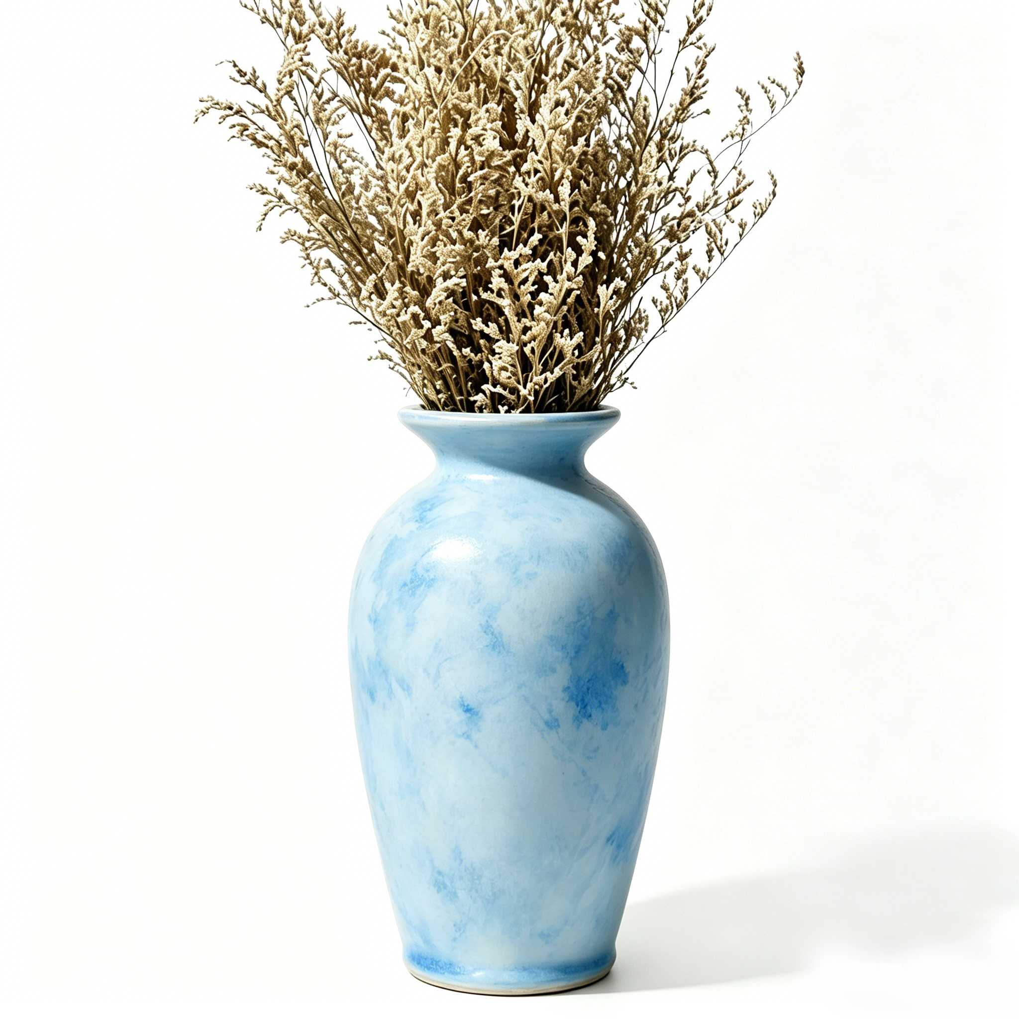 Mottled Sky Blue Watercolor Urn Vase