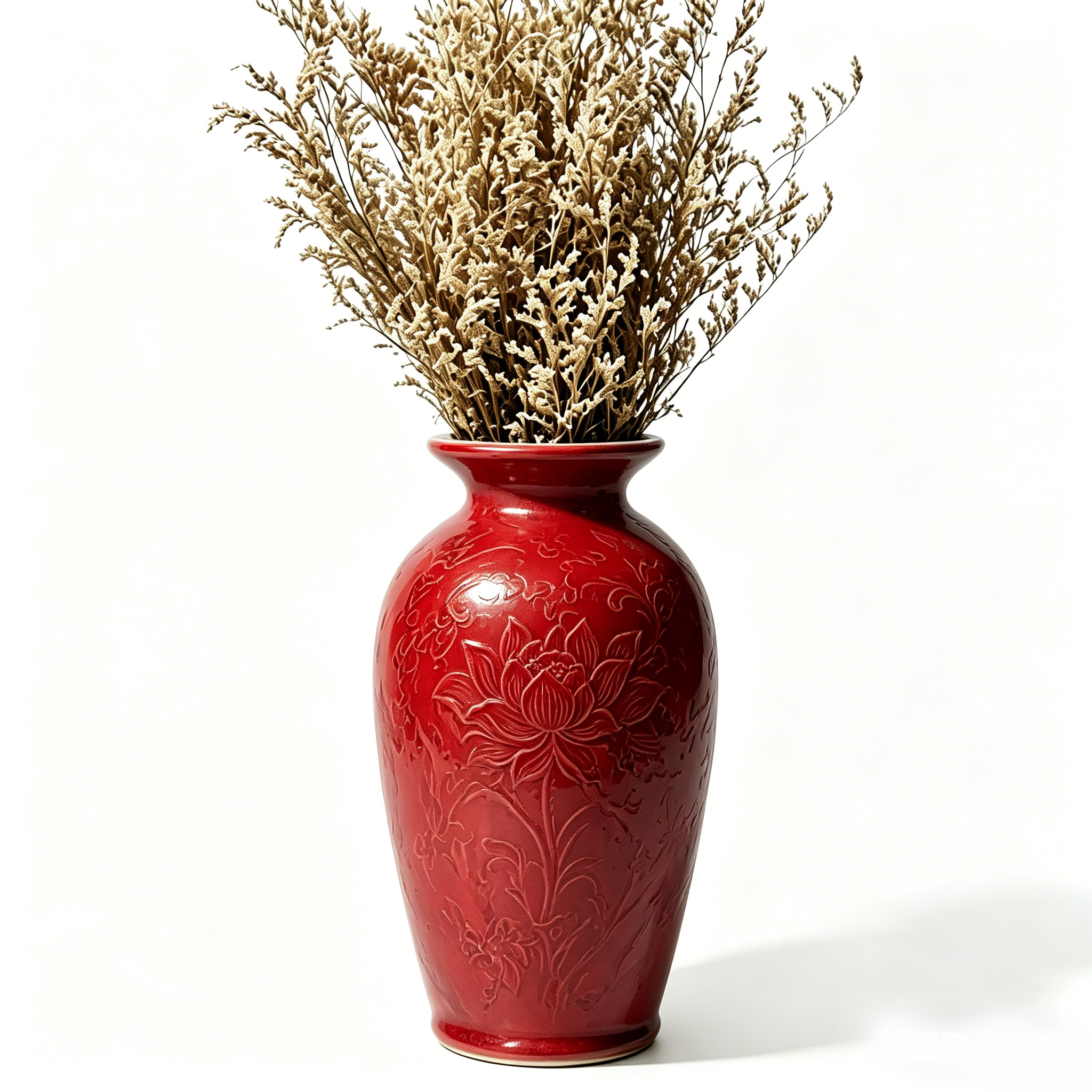 Crimson Lotus Relief Urn Vase