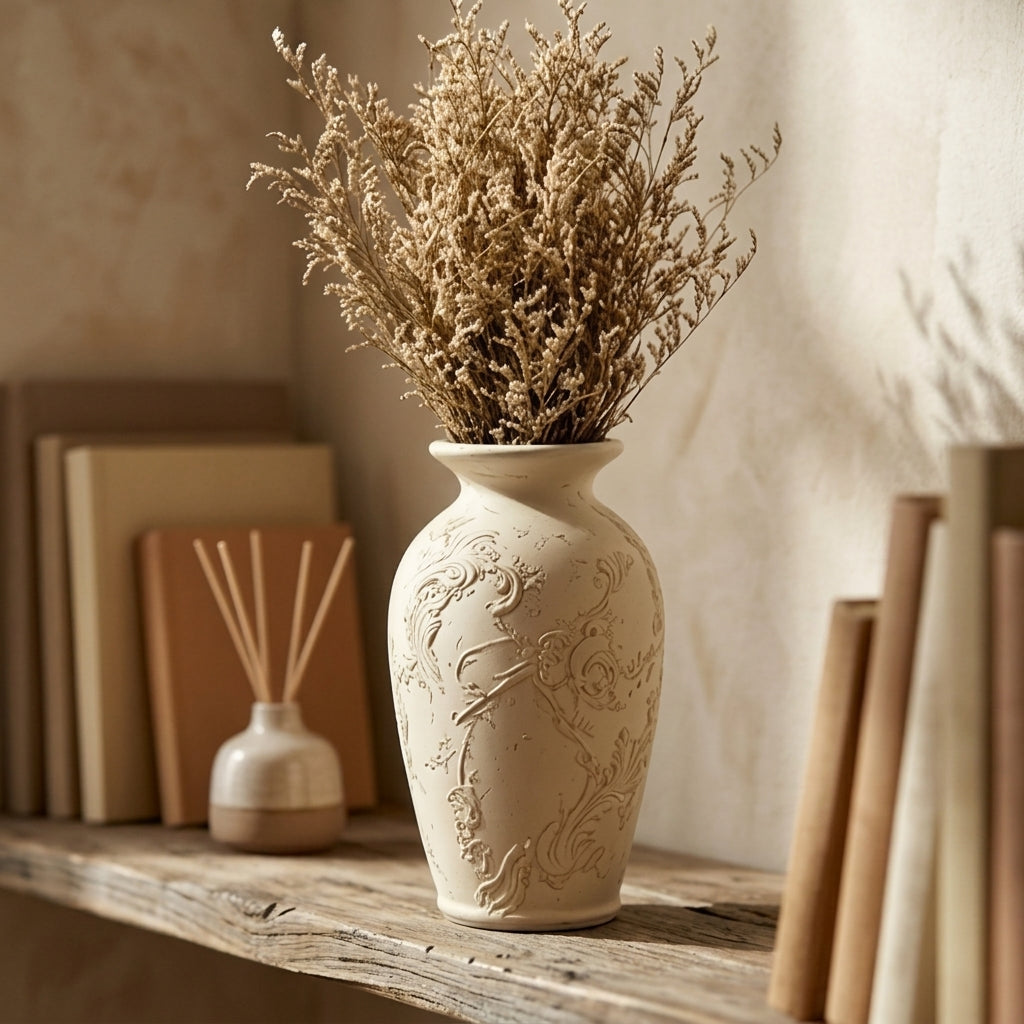 Weathered Ivory and Terracotta Urn Vase
