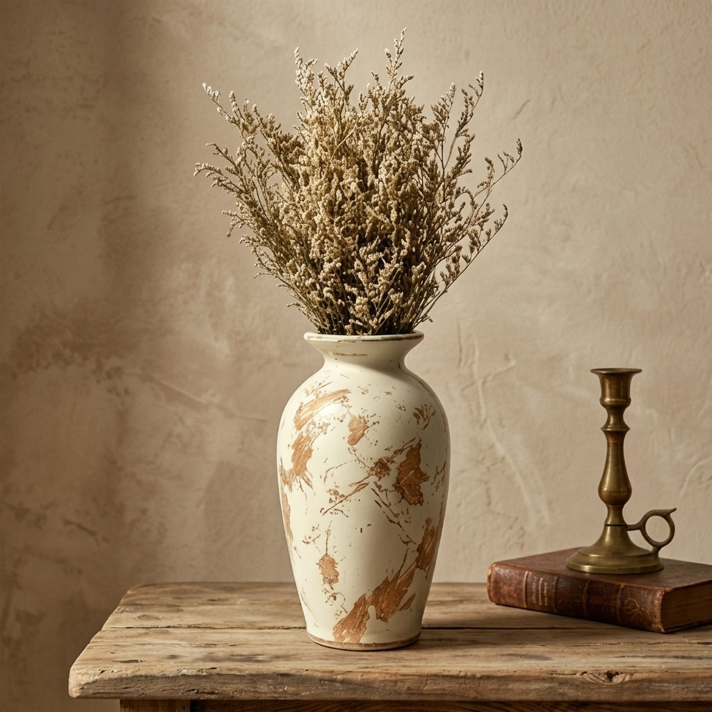 Distressed Ivory and Terracotta Farmhouse Vase