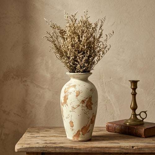 Distressed Ivory and Terracotta Farmhouse Vase