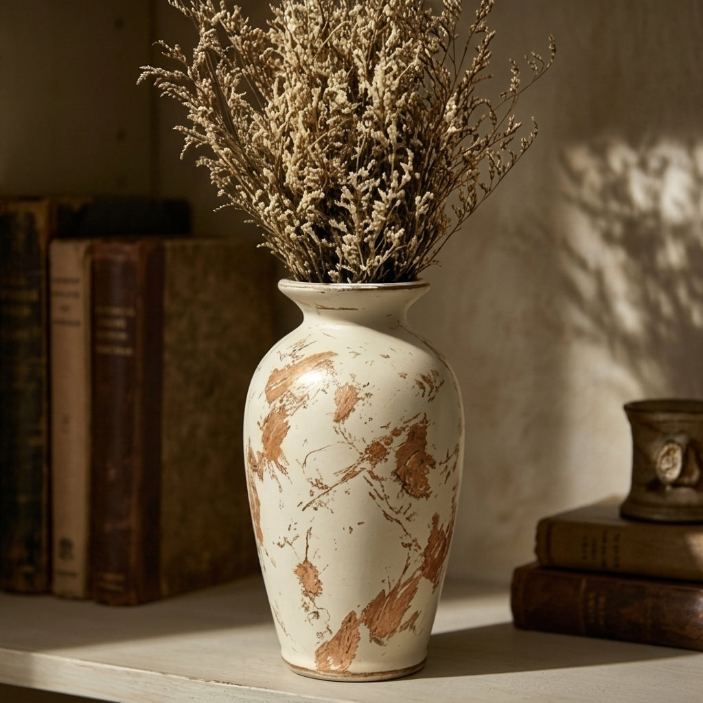 Distressed Ivory and Terracotta Farmhouse Vase