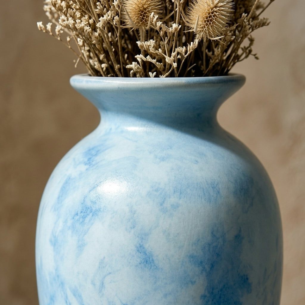 Mottled Sky Blue Watercolor Urn Vase