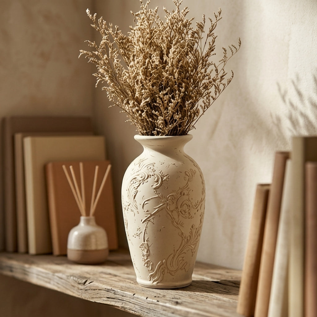 Weathered Ivory and Terracotta Urn Vase