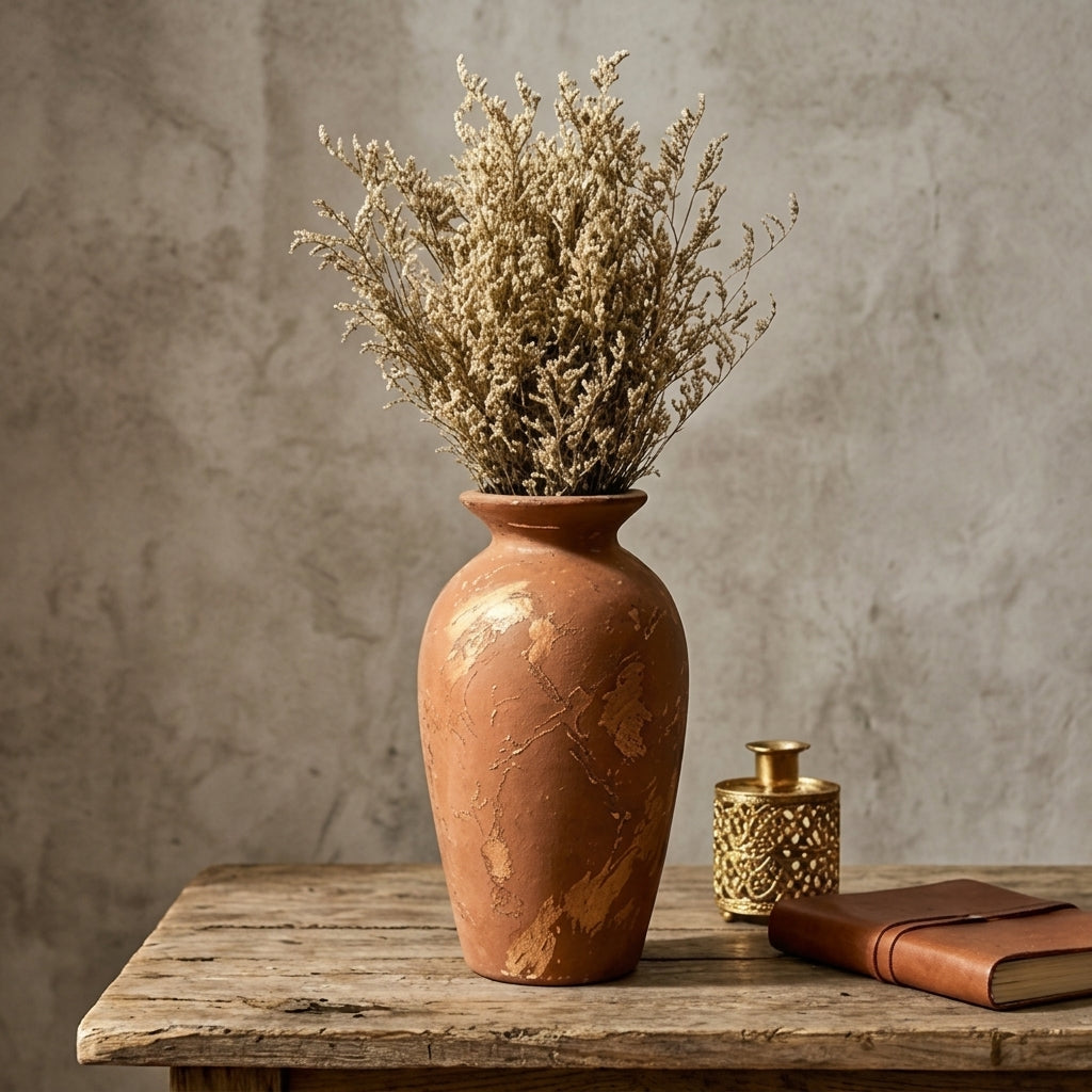 Distressed Terracotta Artisan Urn Vase