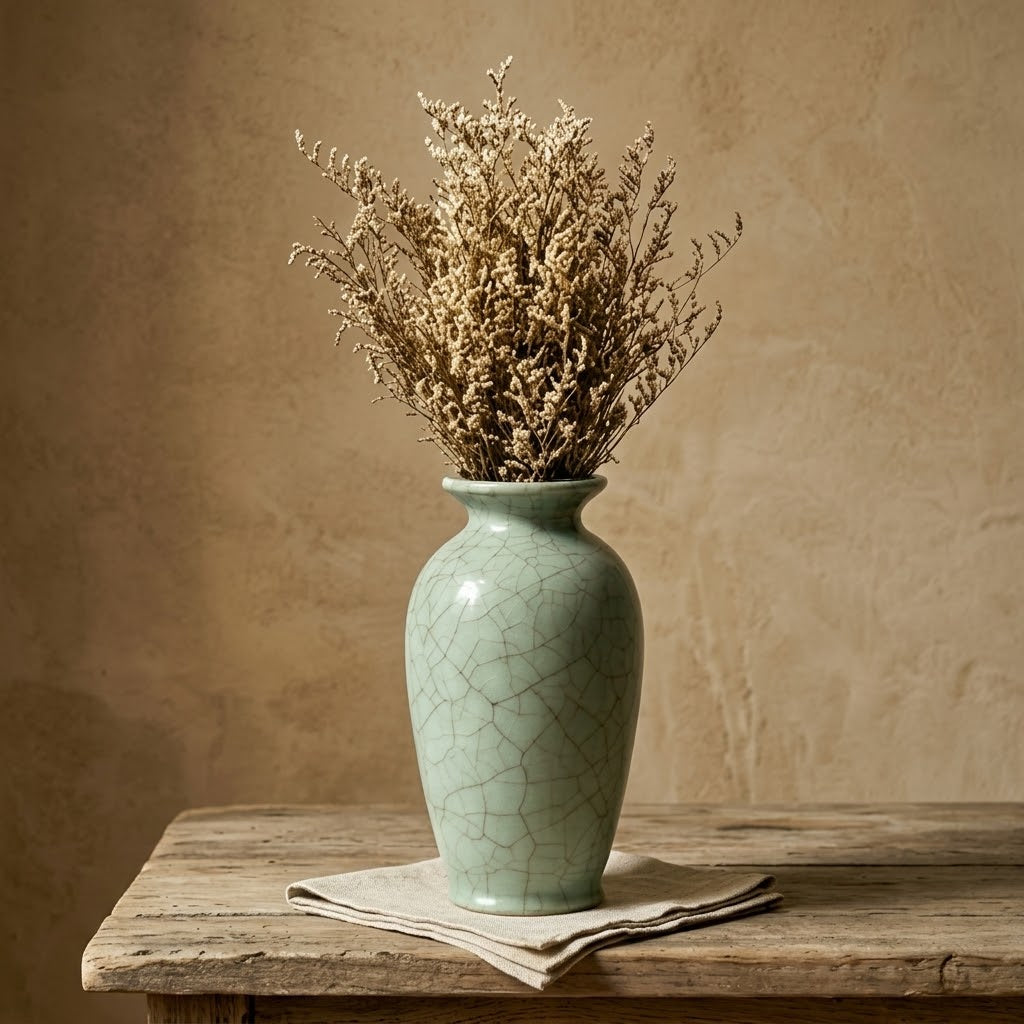 Pale Celadon Crackle Glaze Urn Vase