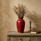Crimson Lotus Relief Urn Vase