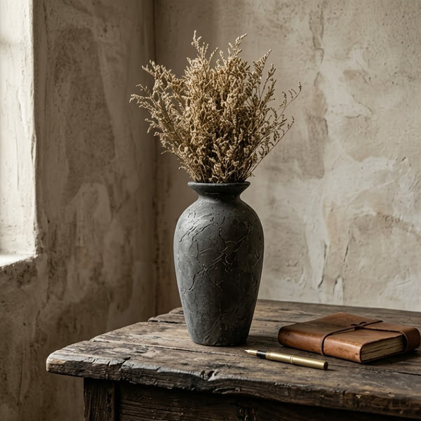 Weathered Charcoal Crackle Urn Vase