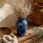 Distressed Navy and Silver Patina Urn Vase