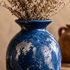 Distressed Navy and Silver Patina Urn Vase