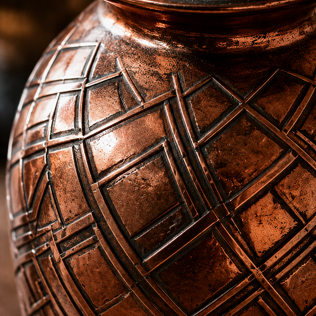 Antiqued Copper Geometric Art Deco Vase