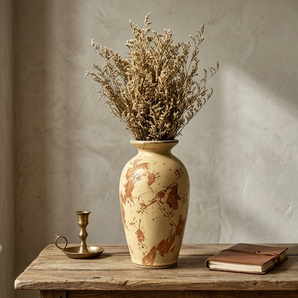 Weathered Beige and Terracotta Urn Vase