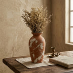 Distressed Terracotta and White Artisan Urn Vase