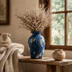 Distressed Navy and Silver Patina Urn Vase