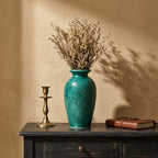 Vibrant Teal Floral Relief Urn Vase
