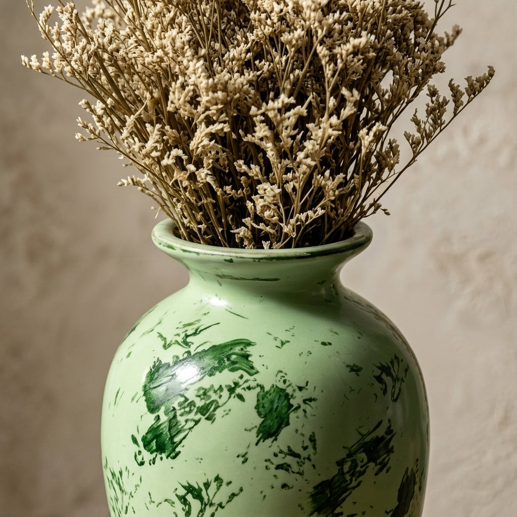 Weathered Mint and Forest Green Urn Vase