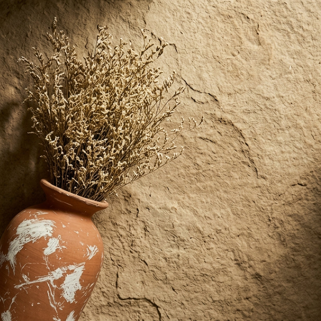Distressed Terracotta and White Artisan Urn Vase