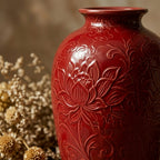 Crimson Lotus Relief Urn Vase