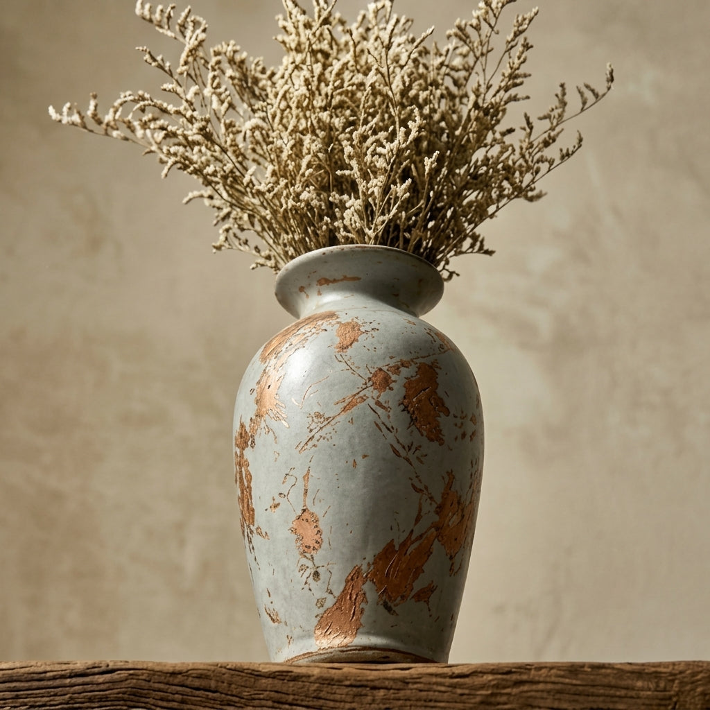 Weathered Light Grey and Terracotta Urn Vase