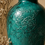 Vibrant Teal Floral Relief Urn Vase